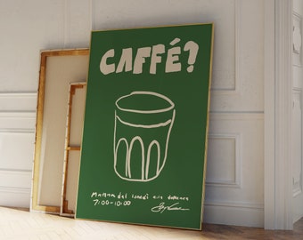 Caffe Poster, Kaffee Poster, Retro Kaffee Poster, Espresso Poster Druck, Kaffee Bar Dekor, moderne Küchenkunst, Küchendruck, grün
