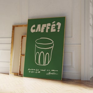 Caffe Poster, Coffee Poster, Retro Coffee Poster, Espresso Poster Print, Coffee Bar Decor, Modern Kitchen Art,  Kitchen Print, Green