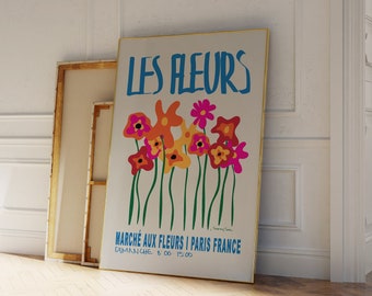 Flower Market Poster - Retro Floral Print - Abstract Botanical Flowers Print -  Boho Flower Poster  - Abstract Print Floral - French Print
