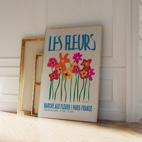 Poster Marché aux fleurs - Imprimé floral rétro - Imprimé fleurs botaniques abstraites - Poster floral bohème - Imprimé floral abstrait - Imprimé français