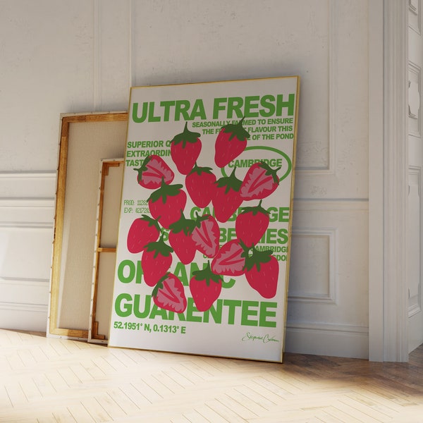 Strawberry Poster - Fruit Poster - Pop Art Print - Food Illustration - Fruit Market Print - Strawberries Poster - Botanical Art Poster