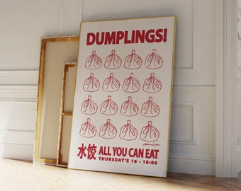 Dumplings Poster - Retro Food Poster - Asian Food Poster -  Bar Cart Decor Print  - Kitchen Wall Art - Chineses Print - Vintage Food Print