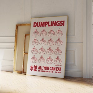 Dumplings Poster - Retro Food Poster - Asian Food Poster -  Bar Cart Decor Print  - Kitchen Wall Art - Chineses Print - Vintage Food Print