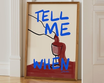 Tell Me When Wine Art Print: Retro Bar Cart Decor, Blue Kitchen Wall Art