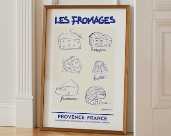 Póster de boceto de queso francés: Impresión artística de cocina vintage