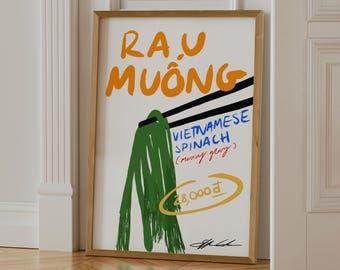 Vietnamese Rau Muong Spinach Art Print: Asian Kitchen Wall Decor