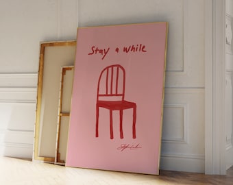 Stay a While Print: Pink Chair, Bauhaus Style Art