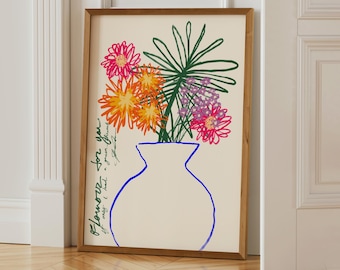Abstract Vase Flower Poster Print: Mid Century Modern Floral Wall Art