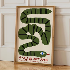 Impresión "No alimentes a la serpiente", decoración de mediados de siglo, impresión tipográfica, arte mural moderno, impresiones de moda, arte mural abstracto, póster Bauhaus, decoración de los años 70