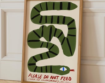 Don't Feed the Snake-print, decor uit het midden van de eeuw, typografieprint, funky muurkunst, trendy prints, abstracte muurkunst, Bauhaus-poster, decor jaren 70