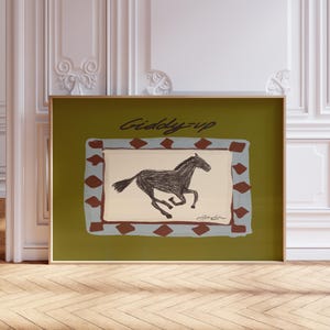 Impression d'art murale horizontale de cheval vertigineux, illustration de cow-boy affiche du sud-ouest de l'ouest