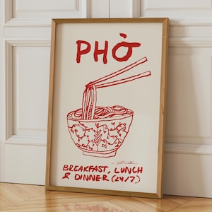 Pho Nudeln Poster: Vietnamesisch Küche Wandkunst, Asiatisches Essen Illustration, schicker minimalistischer Druck für Restaurant oder Café, Vietnam Kunstwerk