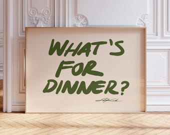 What's For Dinner Print, Mid Century Modern Horizontal Kitchen Art, Green