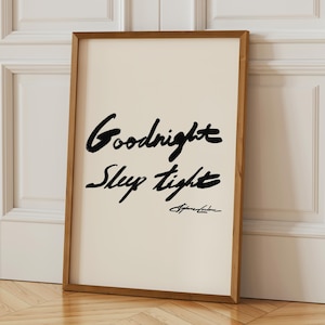 Slaap lekker typografie posterprint: minimalistische slaapkamermuurkunst, chique minimalistische kunst voor boven het bed