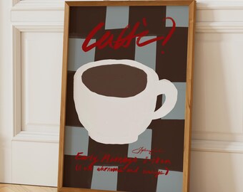 Checkered Coffee Poster: Modern Kitchen Wall Art, Hand Drawn Food Illustration