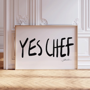Yes Chef Horizontaler Druck: Mid-Century Modern KitchenWandkunst, Schwarz Weiss