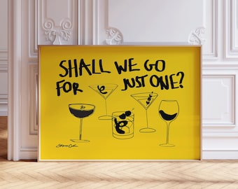 Shall We Go for Just One? Vintage Drinks Poster: Mid-Century Modern Horizontal Kitchen Art