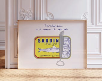 Vintage Sardines Print: French Kitchen Wall Art, Retro Food Poster