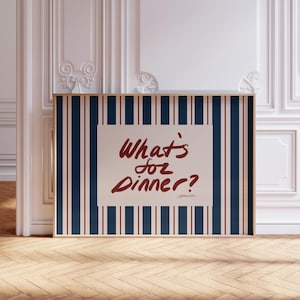 Stampa artistica orizzontale da parete "Cosa c'è per cena", arredamento da cucina a righe in stile moderno di metà secolo
