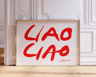Ciao Ciao Print: Mid-Century Modern Red Typography Wall Art