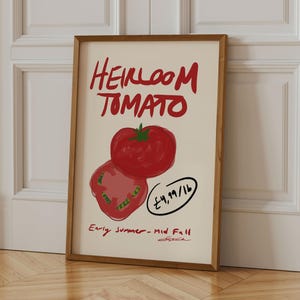 Heirloom Tomato Kitchen Art Print, Modern Farmhouse Wall Decor, Dining Room Art, Cottagecore Botanical Fruit and Veg Wall Art