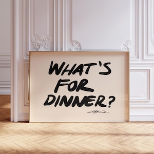 What's For Dinner horizontal mid century modern kitchen print, Narrow Poster, black