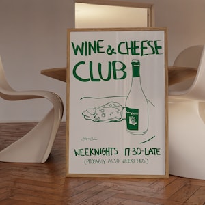 Affiche club vins et fromages affiche de cuisine vintage impression de vin art culinaire rétro impression moderne Mid-Century art mural cuisine moderne image 4