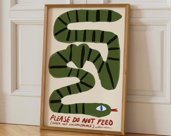 Don't Feed the Snake Print, Mid Century Decor, Typography Print, Funky Wall Art, Trendy Prints, Abstract Wall Art, Bauhaus Poster, 70s Decor