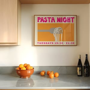 Pasta Night Horizontal Poster - Spaghetti Poster - Food Print - Modern Kitchen Decor -  Pasta Print - Retro Wall Art - Pop Art Food Print