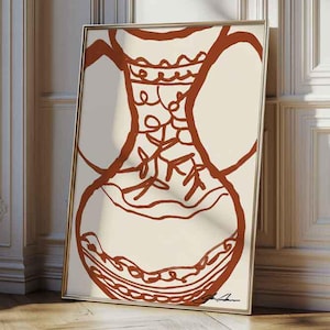 Abstract Vase Print, Retro Vase Print, Trendy Burgundy Print, Mid Century Wall Art, Abstract Print Squiggle, Hand Drawn Print, Red and Beige