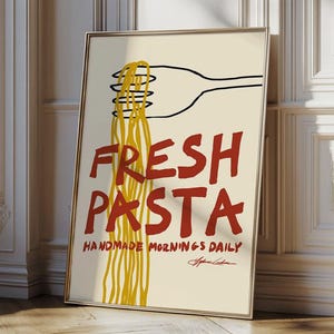 フレッシュパスタのポスター、スパゲッティプリント、フードプリント、モダンなキッチン装飾、パスタプリント、レトロなウォールアート、ポップアートフードプリント、トレンディなミニマリスト