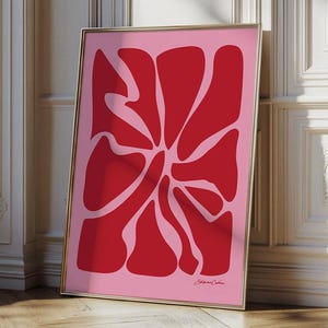 Poster d'art mural floral abstrait moderne, rose et rouge