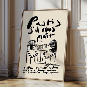 Póster "Pastis Please", decoración vintage de carrito de bar, impresión de París, Francia, impresión de bebidas francesas, impresiones de cócteles, arte moderno de mediados de siglo, arte mural para cocina