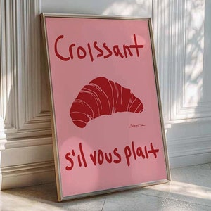 Croissant S'il Vous Plait、ヴィンテージポスター、コーヒーポスター、レトロポスター、ミッドセンチュリーモダン、キッチンインテリア、トレンディなウォールアート、モダンなキッチン