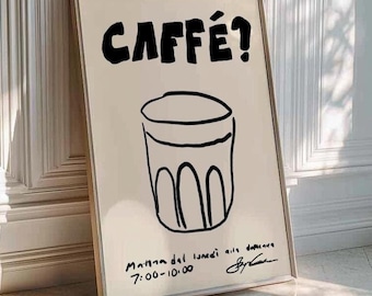 Pôster de café, pôster de cafeteria, pôster retrô de café, impressão de expresso, decoração de cafeteria, arte de parede de cozinha moderna, impressão, cafeteira italiana, moderno