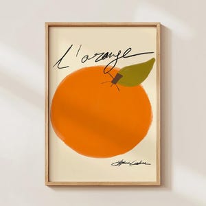 L'Orange プリント、ヴィンテージ フード プリント、キッチン装飾、レトロ フード アート、ミッド センチュリー モダン、キッチン ウォール アート、タイポグラフィ プリント、フルーツ マーケット