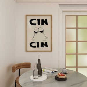 Cin Cin Print Retro Wine Print Bar Cart Art Retro Cocktail Poster Retro drink Print Vintage Wine Print Cheers Print B&W Print image 8