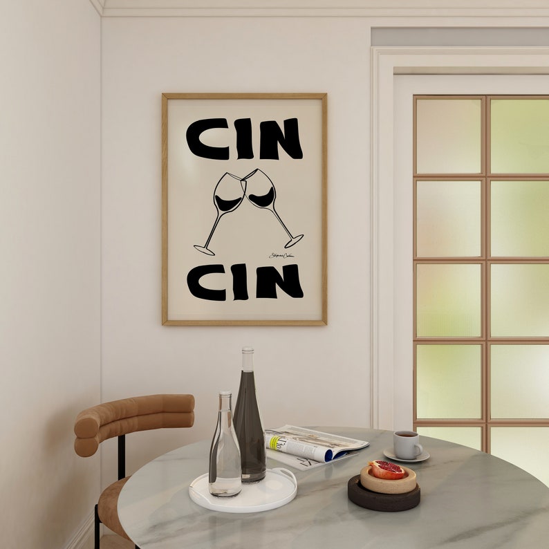 Cin Cin Print Retro Wine Print Bar Cart Art Retro Cocktail Poster Retro drink Print Vintage Wine Print Cheers Print B&W Print image 8