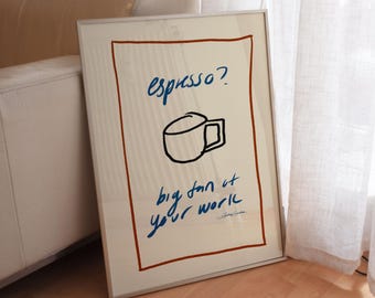 Retro Espresso Poster, Mid Century Modern Kitchen Prints and Coffee Station Decor