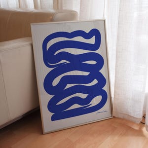 Blue Abstract Squiggle Art Print: Mid Century Modern Bauhaus Poster image 1