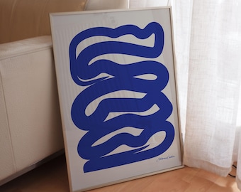 Blue Abstract Squiggle Art Print: Mid Century Modern Bauhaus Poster