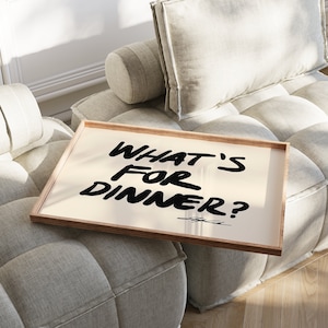 FRAMED What's For Dinner Horizontal Print, Mid Century Print, Print, Typography Print, Kitchen wall art, Narrow Print, Handwritten Font