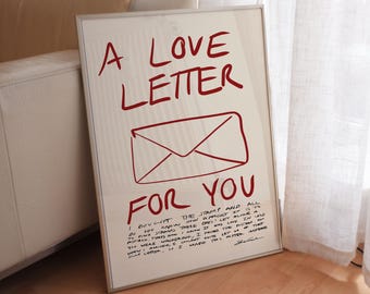 Love Letter Print, Red Envelope Poster, Mid-Century Modern Typography Wall Art
