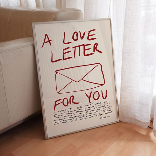Love Letter Print, Red Envelope Poster, Mid-century Modern