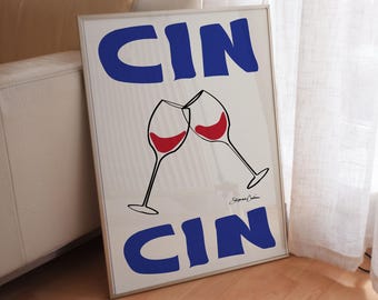 Cin Cin Cocktail Art Print, Mid Century Modern Bar Cart Decor