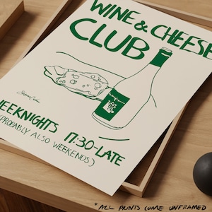 Affiche club vins et fromages affiche de cuisine vintage impression de vin art culinaire rétro impression moderne Mid-Century art mural cuisine moderne image 3