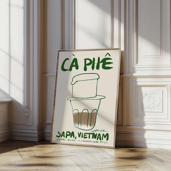 Ca Phe Vietnamese Coffee Poster: Retro Vietnam Art, Kitchen Decor