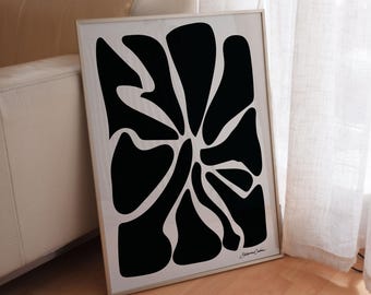 Black Floral Abstract Art Print: Modern Gallery Wall Decor