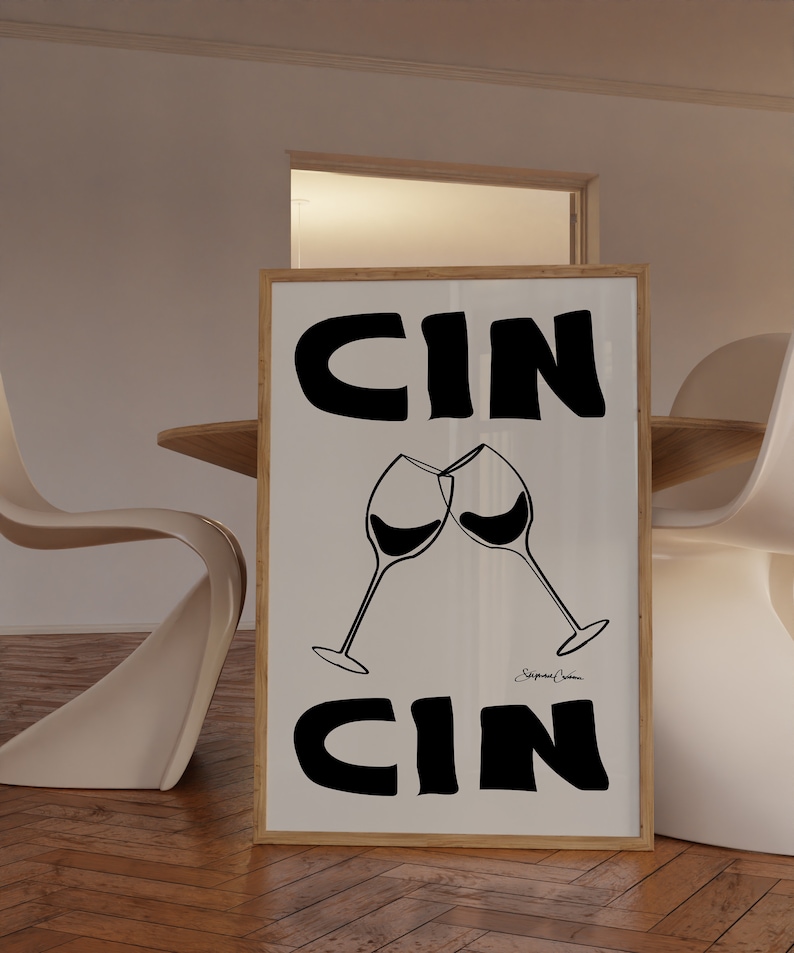 Cin Cin Print Retro Wine Print Bar Cart Art Retro Cocktail Poster Retro drink Print Vintage Wine Print Cheers Print B&W Print image 5