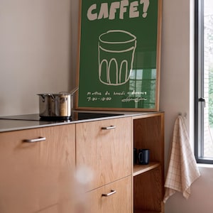 Caffe Coffee-poster: retro groene keukenprint, moderne Italiaanse muurkunst voor Coffee Station, minimalistische coole kunst voor café of restaurant afbeelding 5